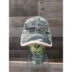 Budweiser Paramount Outdoors Pink And Camouflage Distressed Hook n Loop Hat